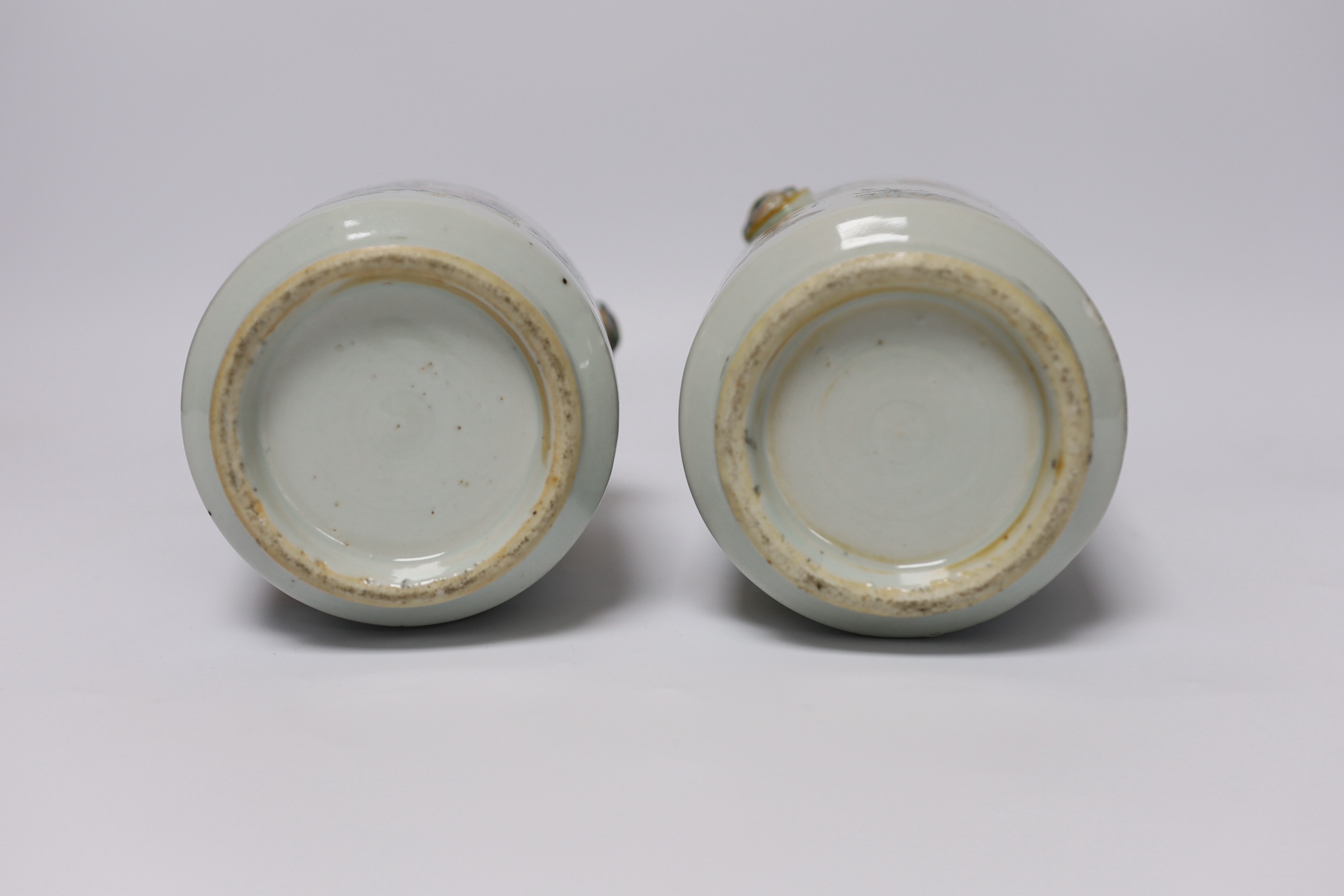 A pair of 19th century Chinese famille verte ‘ladies’ vases, 23cm